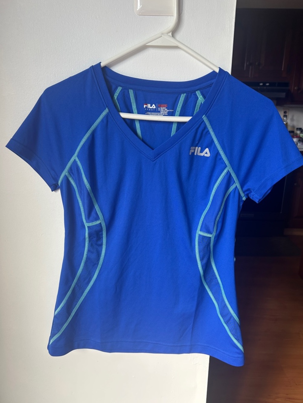 FILA || Royal Blue V-Neck Active Tee with Teal Trim